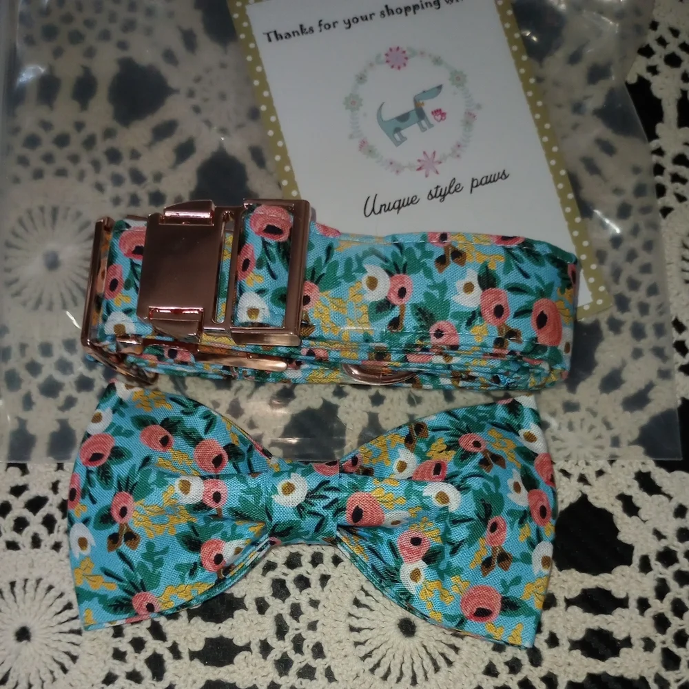 NWT Unique Style Paws handmade organic Dog collar with Bowtie Size Large…